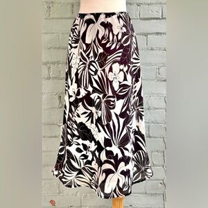 Vintage Black and Cream Floral Bias Cut Skirt